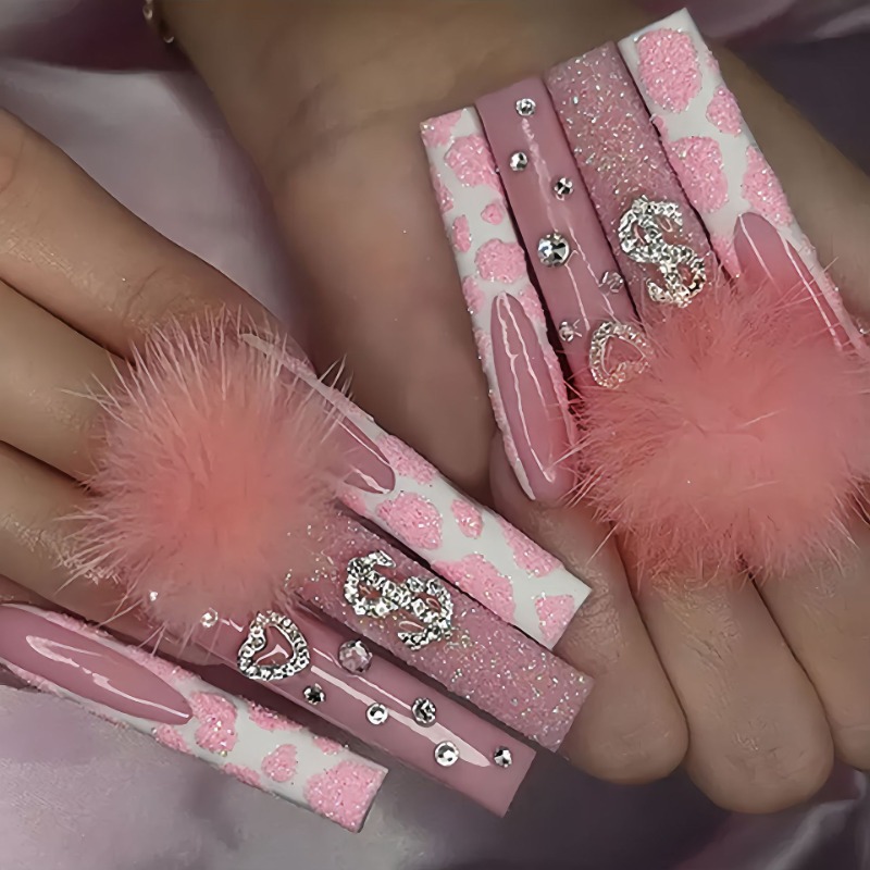 Nail Art Press On - 24 قطعة مربع طويل جدًا اضغط