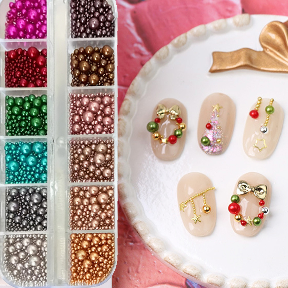 12 لون مزيج حجم مسمار اللؤلؤ ا - مراجعة Nail Art Valentines Day وسعره