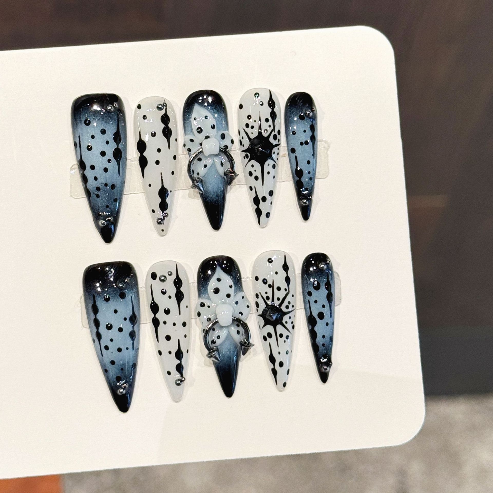 10 قطعة الحبر التدرج الأزرق ال - مراجعة Nail Art Press On وسعره